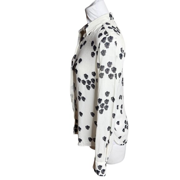 ALC FALLING IRIS  long sleeve silk top small white black flowers - Picture 4 of 8